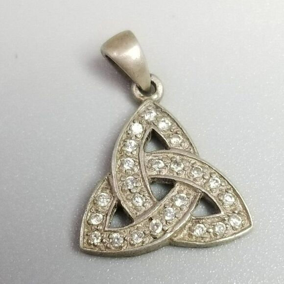 Vintage Sterling Silver Celtic Knot Rhinestone Encrusted Pendant Charm, 925 - Picture 1 of 10